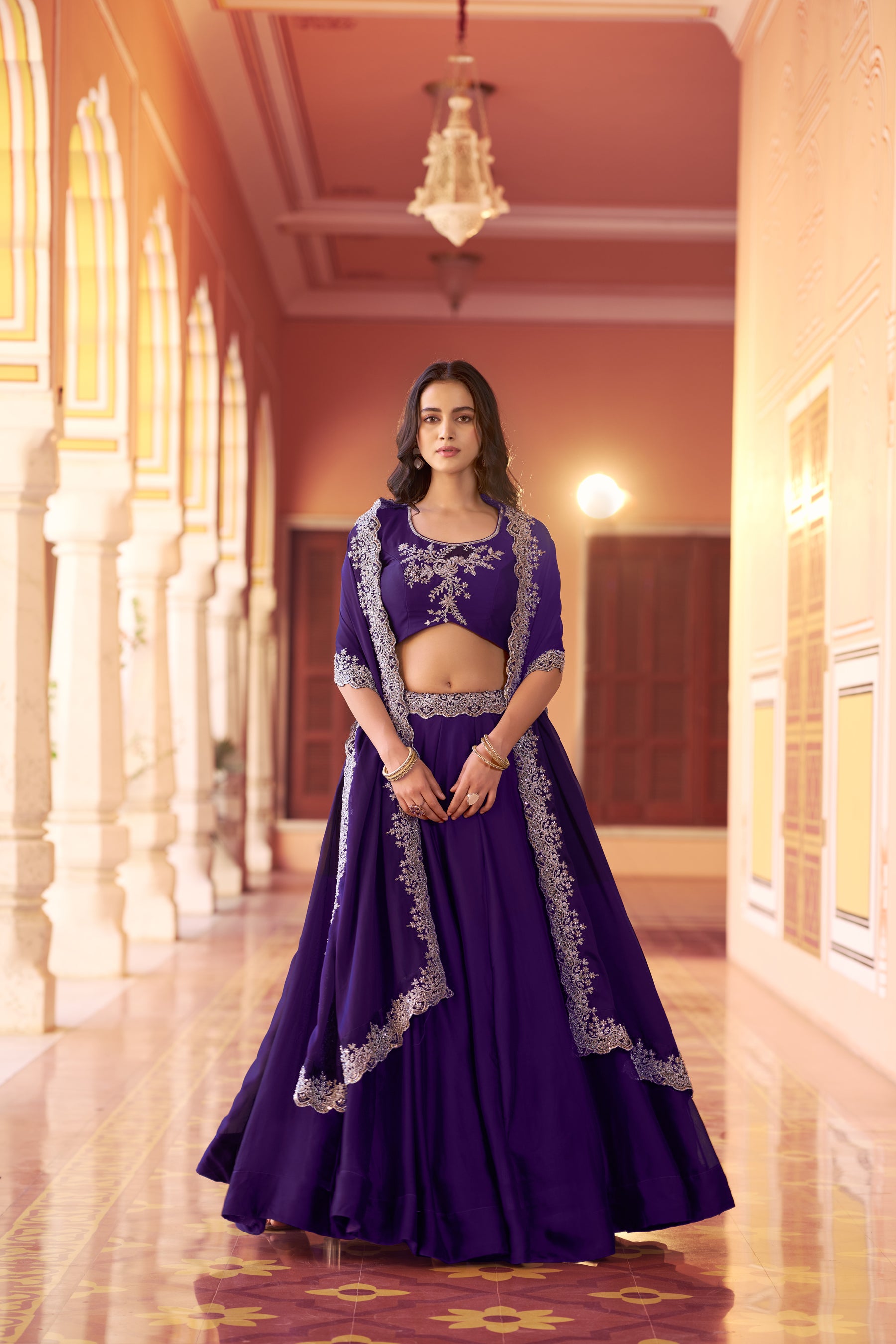 Lorenvalley Fashion Purple Rangoli Silk Tube Beads with Sequence and Thread Embroidery Work Belt Lehenga Choli with Dupatta - Dista