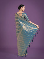 Thumbnail for Monjolika Fashion Flattering Cyan blue Banarasi Satin Silk Zari Weaving Work Designer Saree