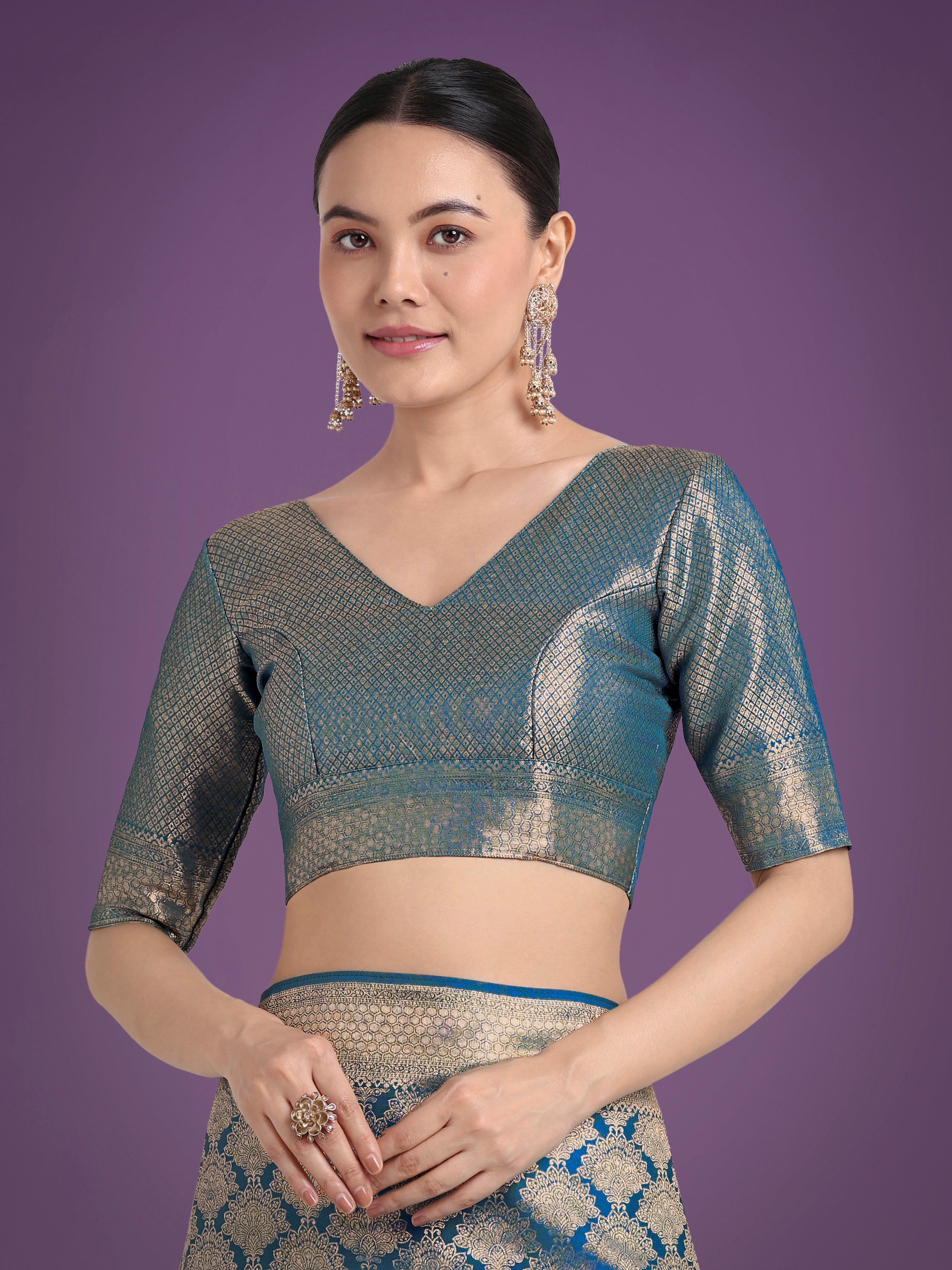 Monjolika Fashion Flattering Cyan blue Banarasi Satin Silk Zari Weaving Work Designer Saree
