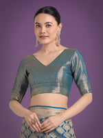 Thumbnail for Monjolika Fashion Flattering Cyan blue Banarasi Satin Silk Zari Weaving Work Designer Saree