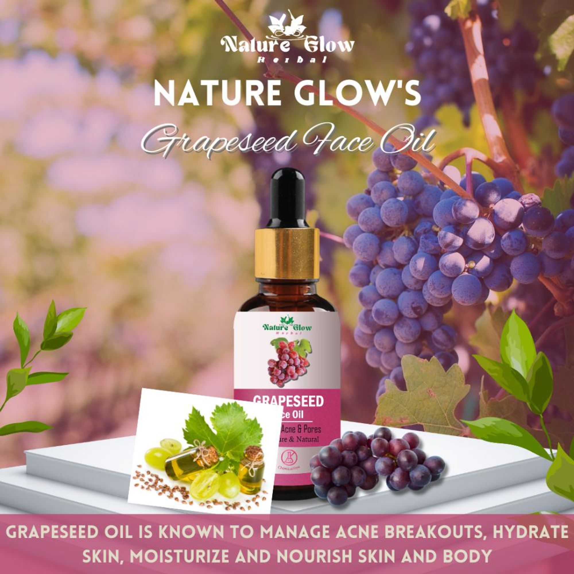 Nature Glow Herbal Grapeseed Facial Oil - Distacart