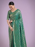 Thumbnail for Monjolika Fashion Flattering Turquoise Banarasi Satin Silk Zari Weaving Work Designer Saree