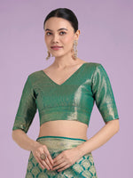 Thumbnail for Monjolika Fashion Flattering Turquoise Banarasi Satin Silk Zari Weaving Work Designer Saree