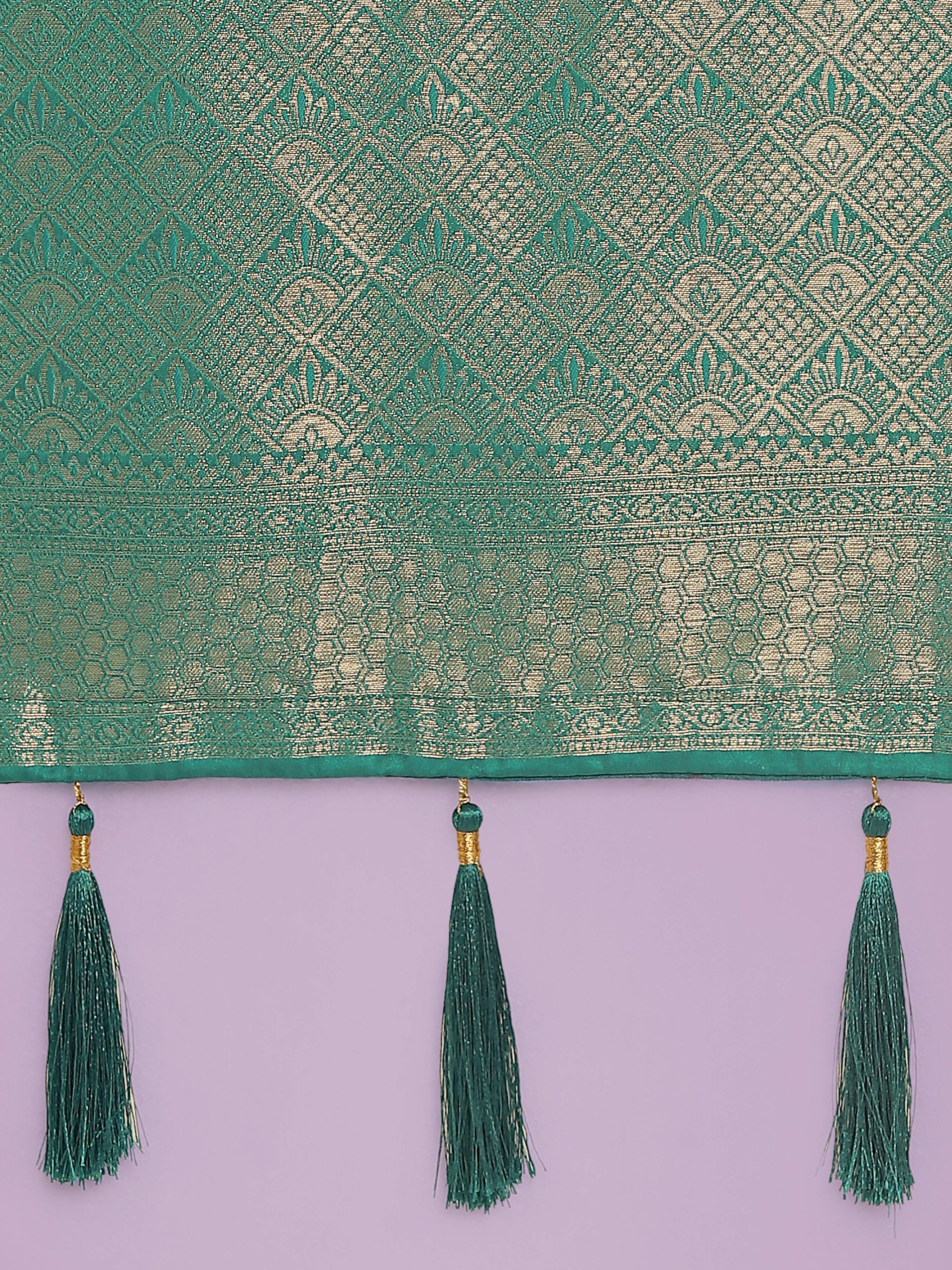 Monjolika Fashion Flattering Turquoise Banarasi Satin Silk Zari Weaving Work Designer Saree