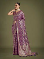 Thumbnail for Monjolika Fashion Flattering Purple Banarasi Satin Silk Zari Weaving Work Designer Saree