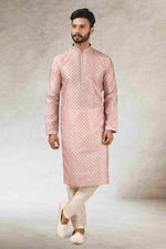 Thumbnail for Raivat Ethnic Art Silk Printed Work Kurta Pajama In Pink Colour - Distacart