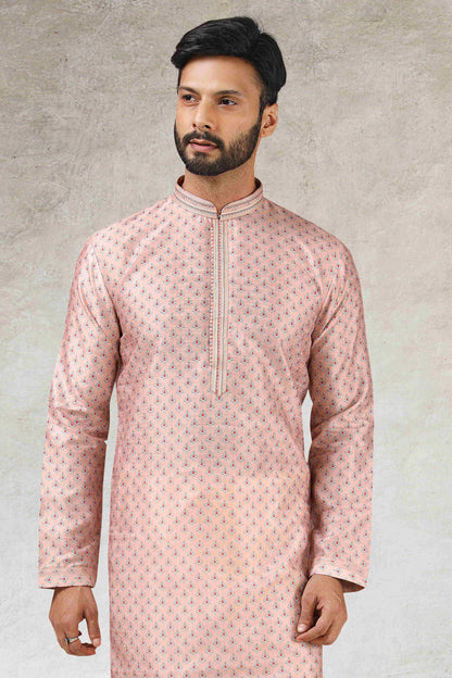 Raivat Ethnic Art Silk Printed Work Kurta Pajama In Pink Colour - Distacart