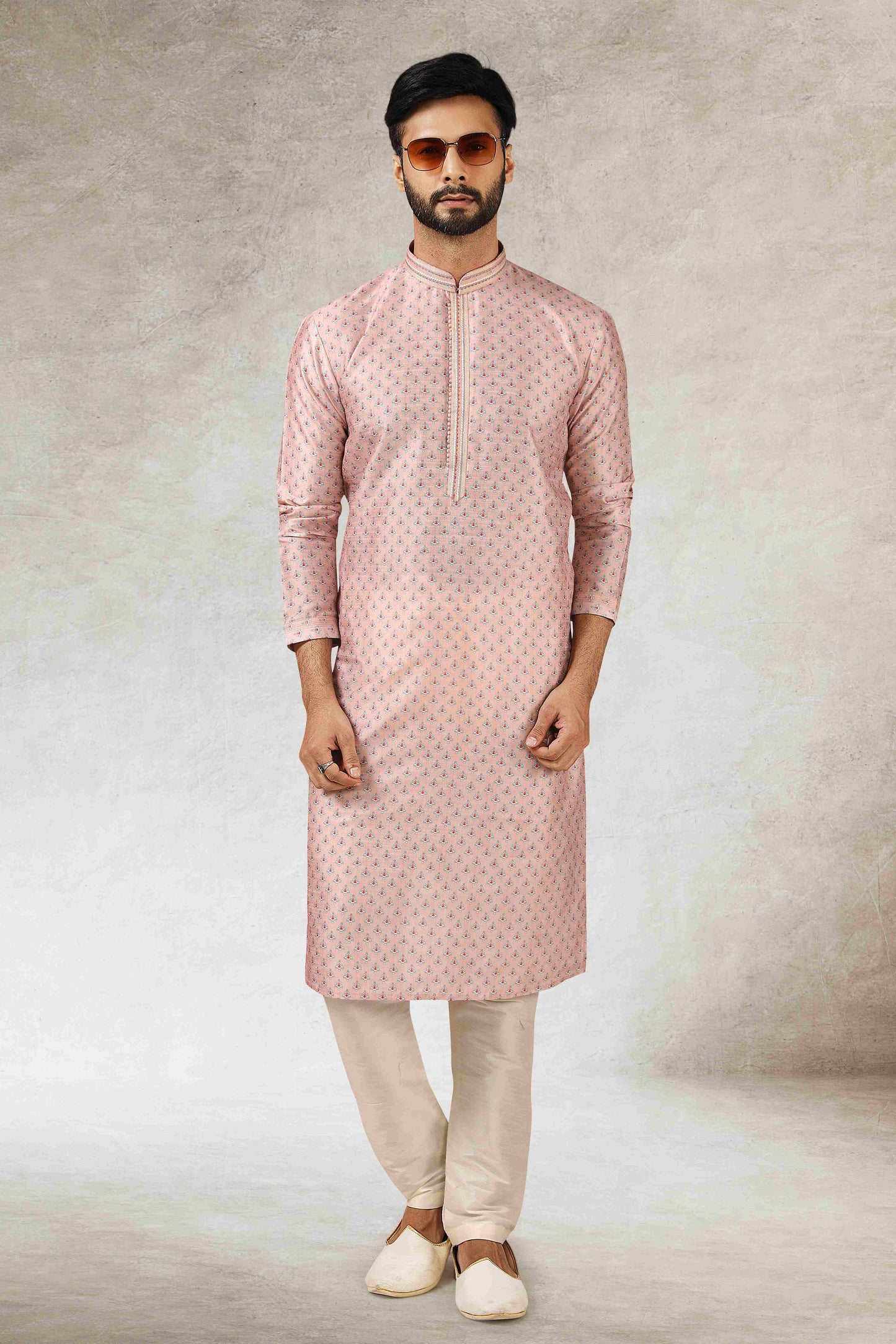 Raivat Ethnic Art Silk Printed Work Kurta Pajama In Pink Colour - Distacart