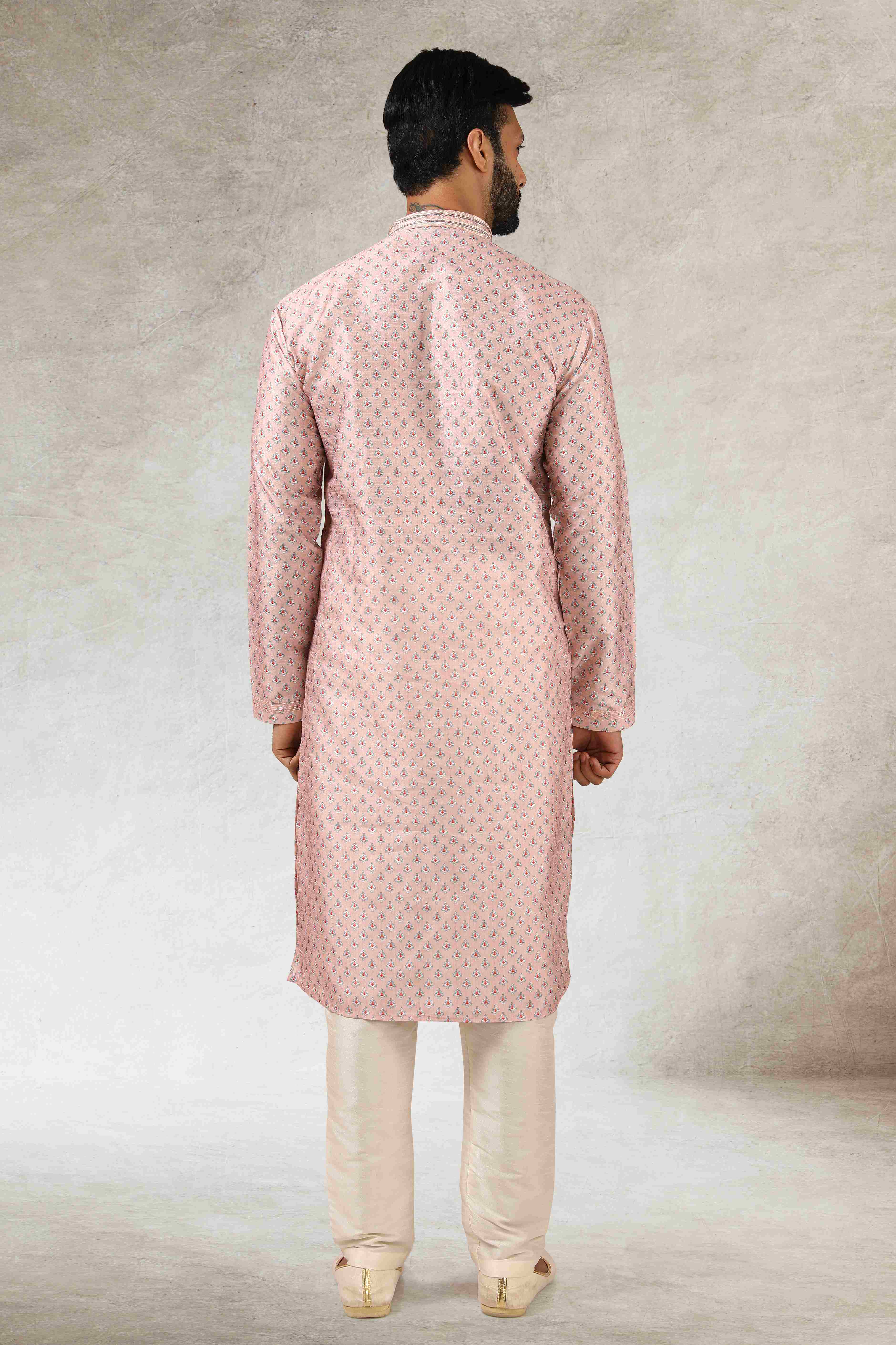 Raivat Ethnic Art Silk Printed Work Kurta Pajama In Pink Colour - Distacart