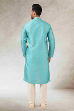 Thumbnail for Raivat Ethnic Art Silk Printed Work Kurta Pajama In Sky Blue Colour