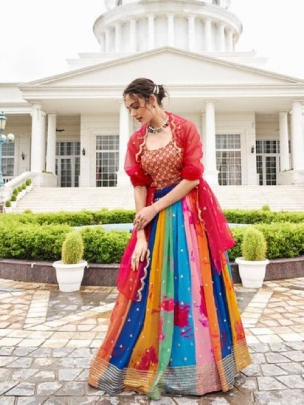 Anaita Multicolor Georgette Lehenga Choli With Sequence & Thread Work - Distacart
