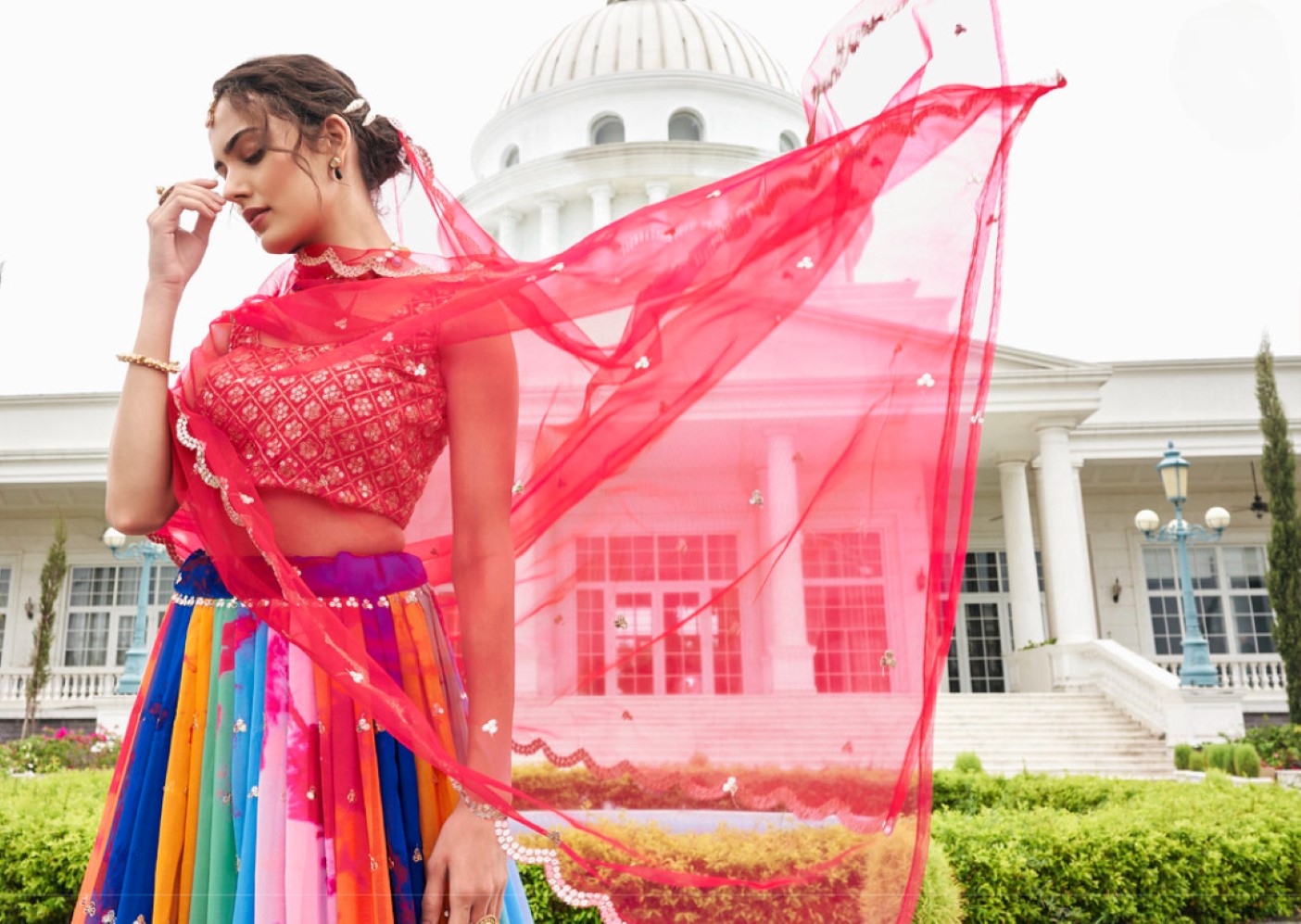 Anaita Multicolor Georgette Lehenga Choli With Sequence & Thread Work - Distacart