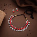 Thumbnail for Tehzeeb Creations Silver Plated Red Colour Stone Jewellery Choker Necklace Set With Matching Pair of Stud Earrings - Distacart