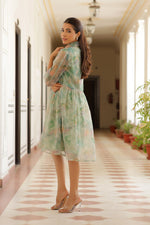 Thumbnail for Vaasva Women Green Organza Marble Printed Dress - Distacart