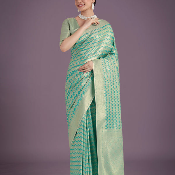 Monjolika Fashion Wonderful Light sky blue Soft Banarasi Satin Silk Leheriya Design Saree - Distacart