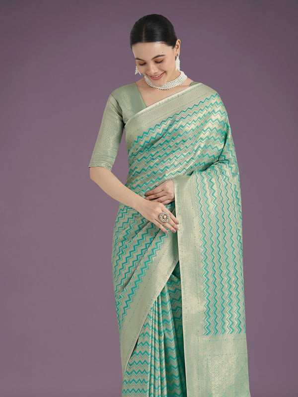 Monjolika Fashion Wonderful Light sky blue Soft Banarasi Satin Silk Leheriya Design Saree