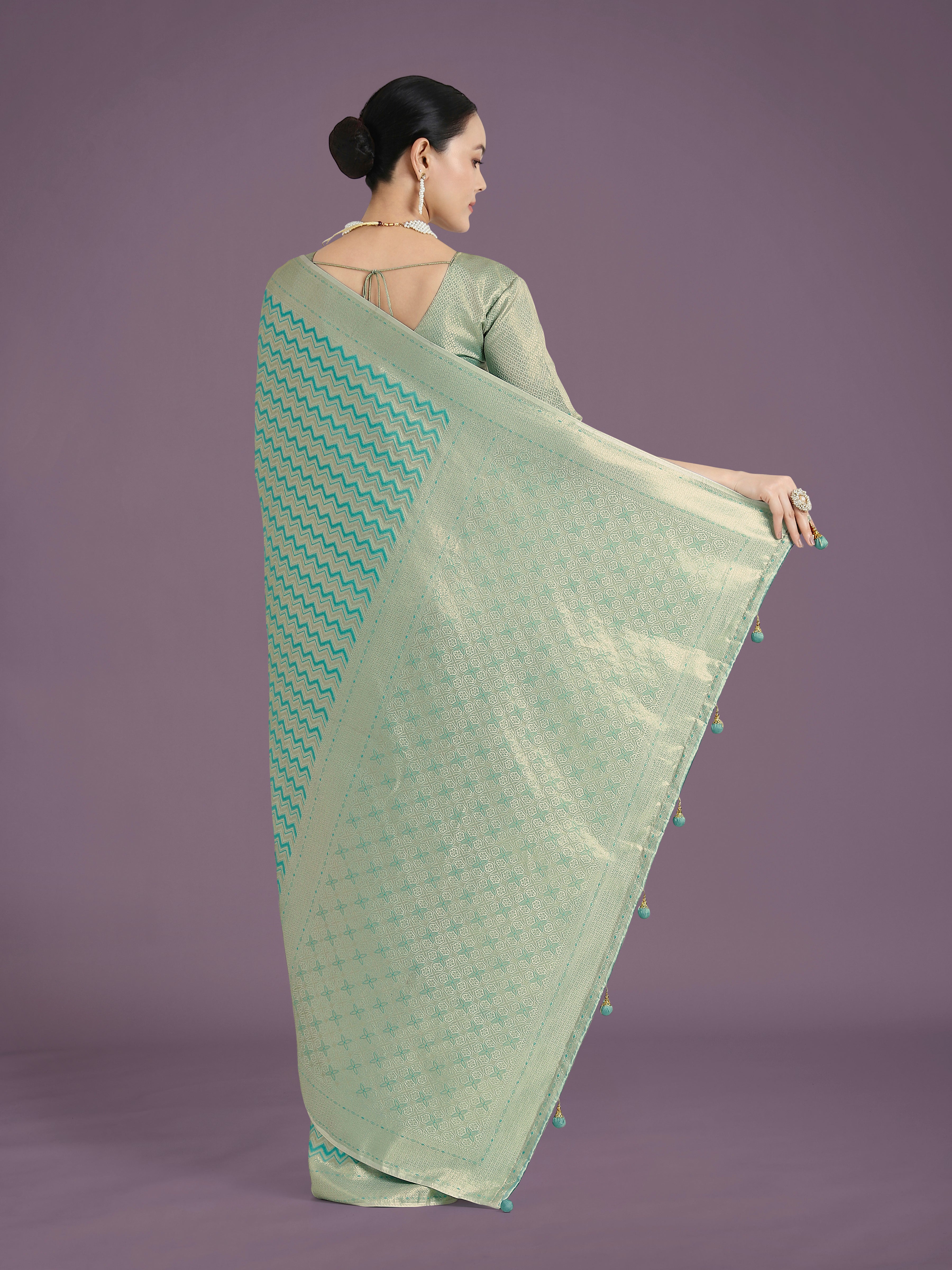 Monjolika Fashion Wonderful Light sky blue Soft Banarasi Satin Silk Leheriya Design Saree