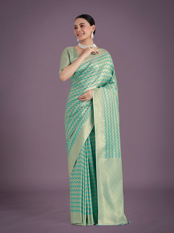 Monjolika Fashion Wonderful Light sky blue Soft Banarasi Satin Silk Leheriya Design Saree