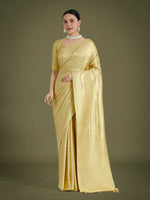 Thumbnail for Monjolika Fashion Wonderful Light Yellow Soft Banarasi Satin Silk Leheriya Design Saree