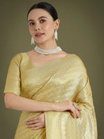 Thumbnail for Monjolika Fashion Wonderful Light Yellow Soft Banarasi Satin Silk Leheriya Design Saree