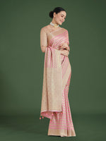Thumbnail for Monjolika Fashion Wonderful Light Pink Soft Banarasi Satin Silk Leheriya Design Saree