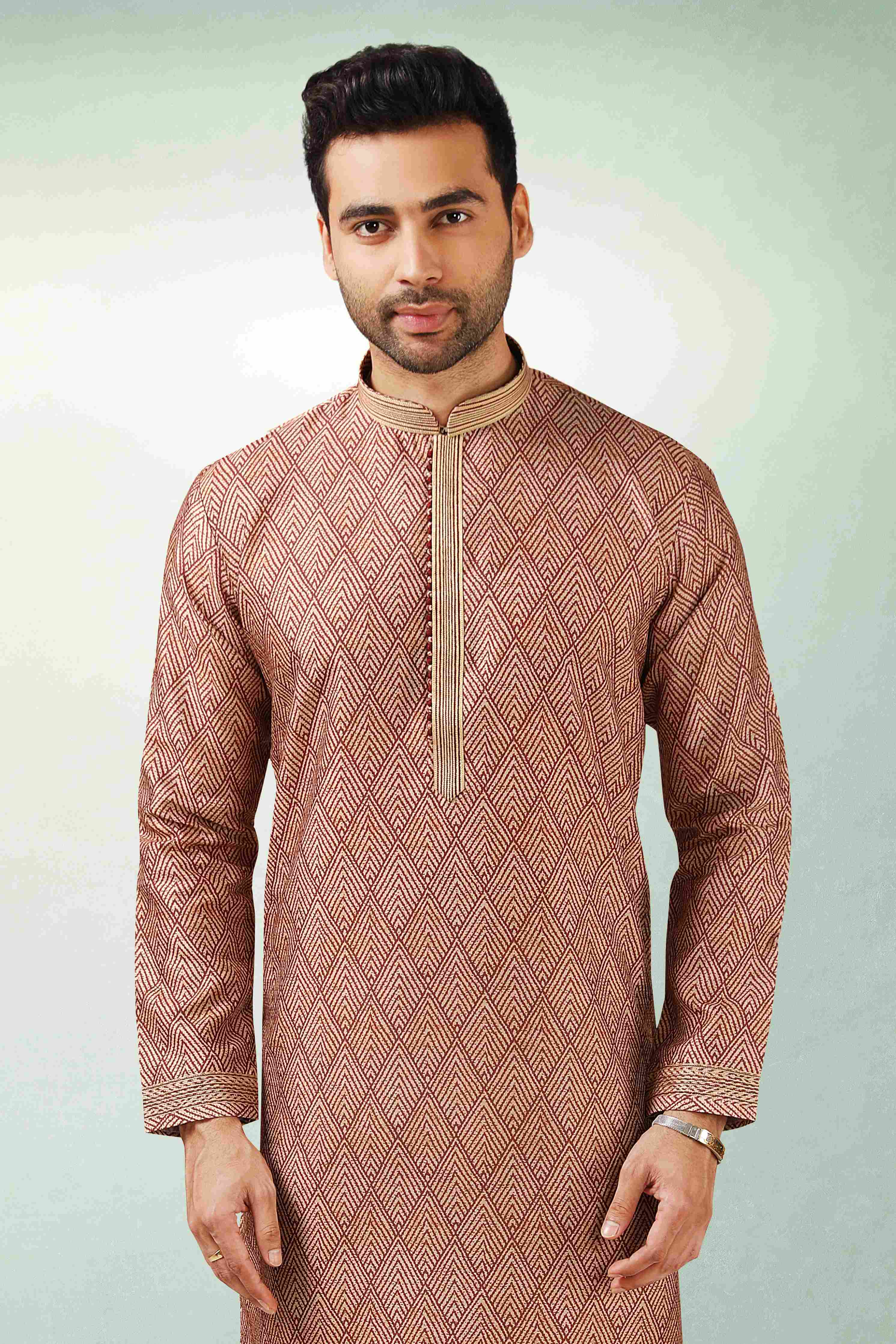 Raivat Ethnic Art Silk Printed Work Kurta Pajama In Maroon Colour