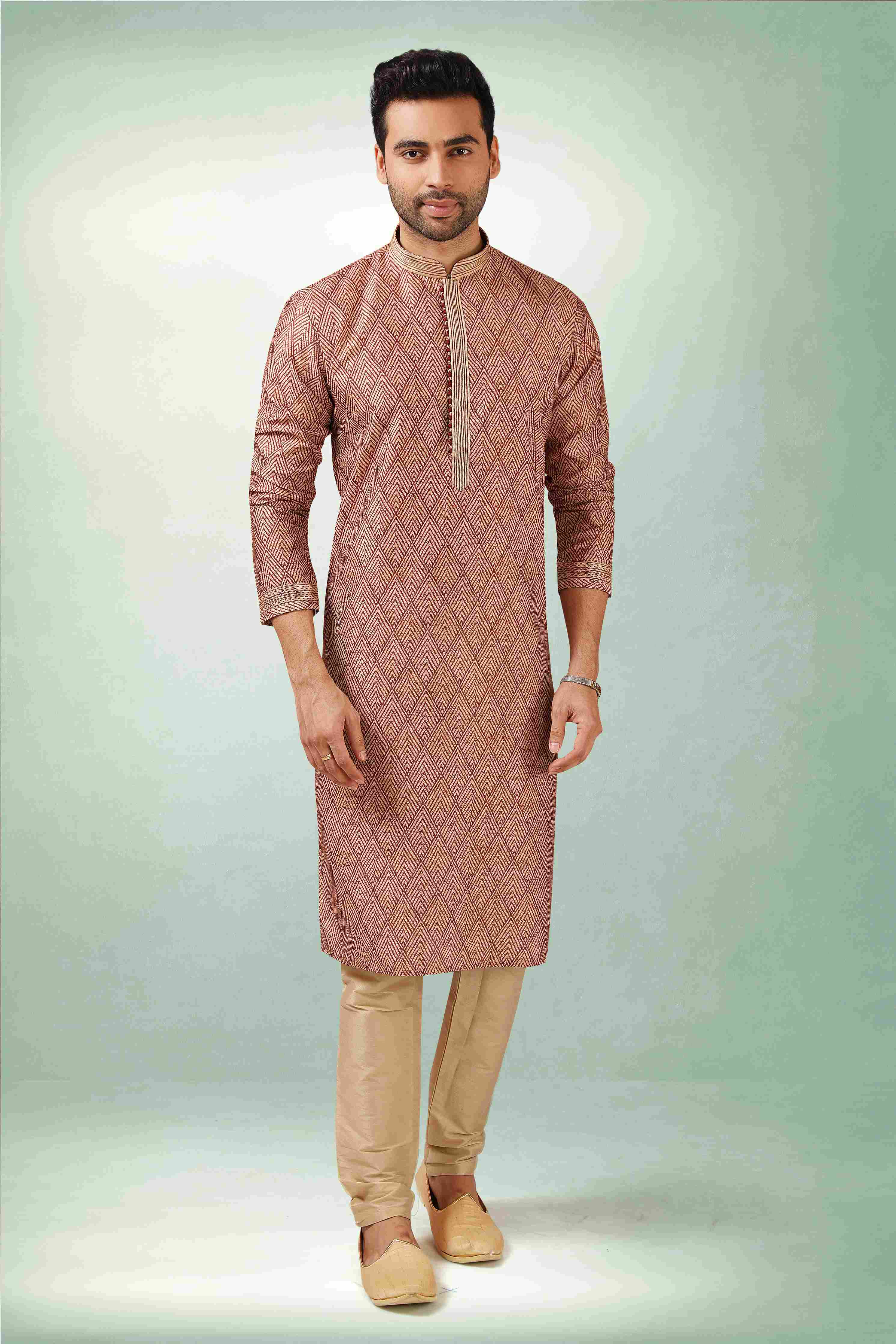 Raivat Ethnic Art Silk Printed Work Kurta Pajama In Maroon Colour