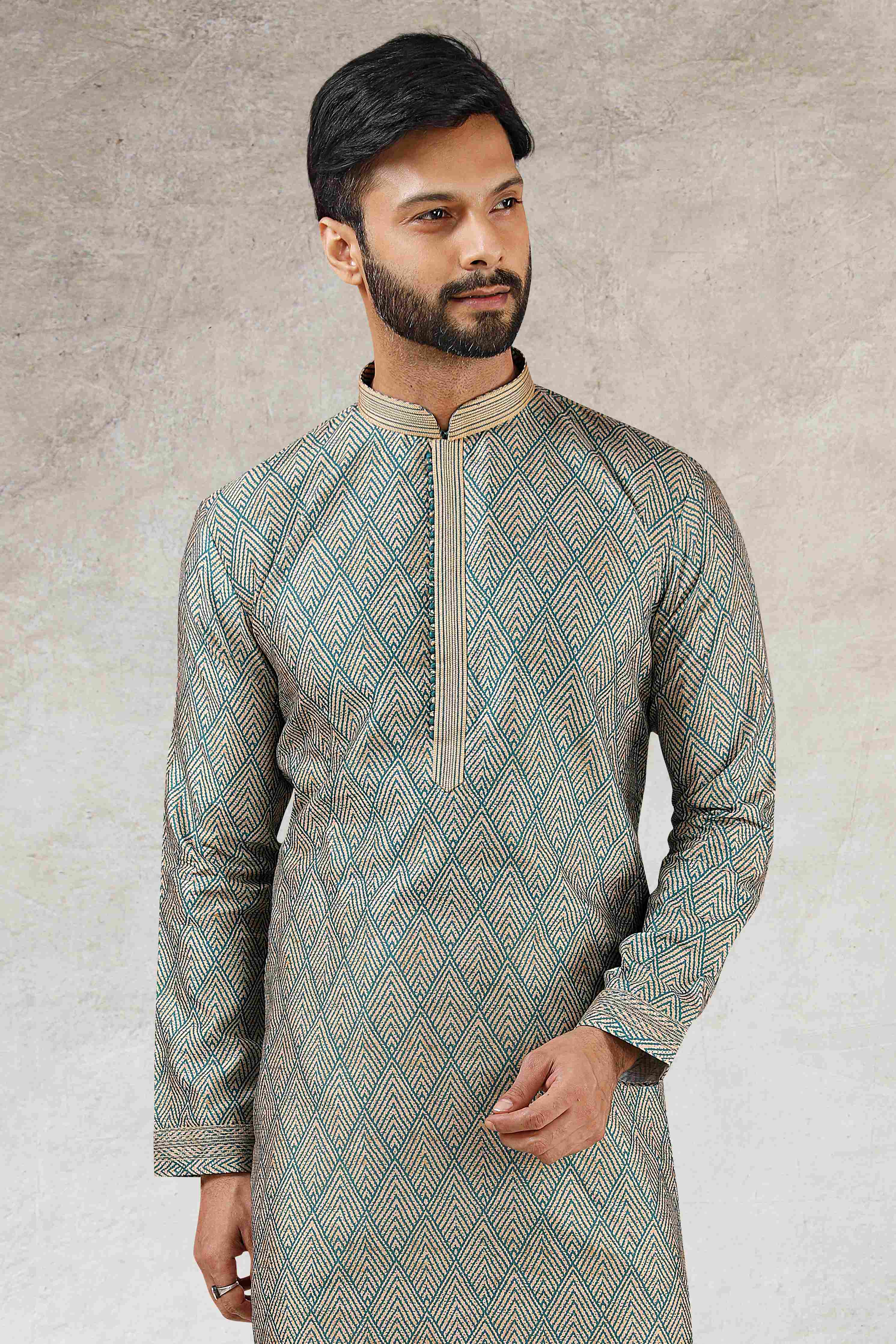 Raivat Ethnic Art Silk Printed Work Kurta Pajama In Green Colour - Distacart