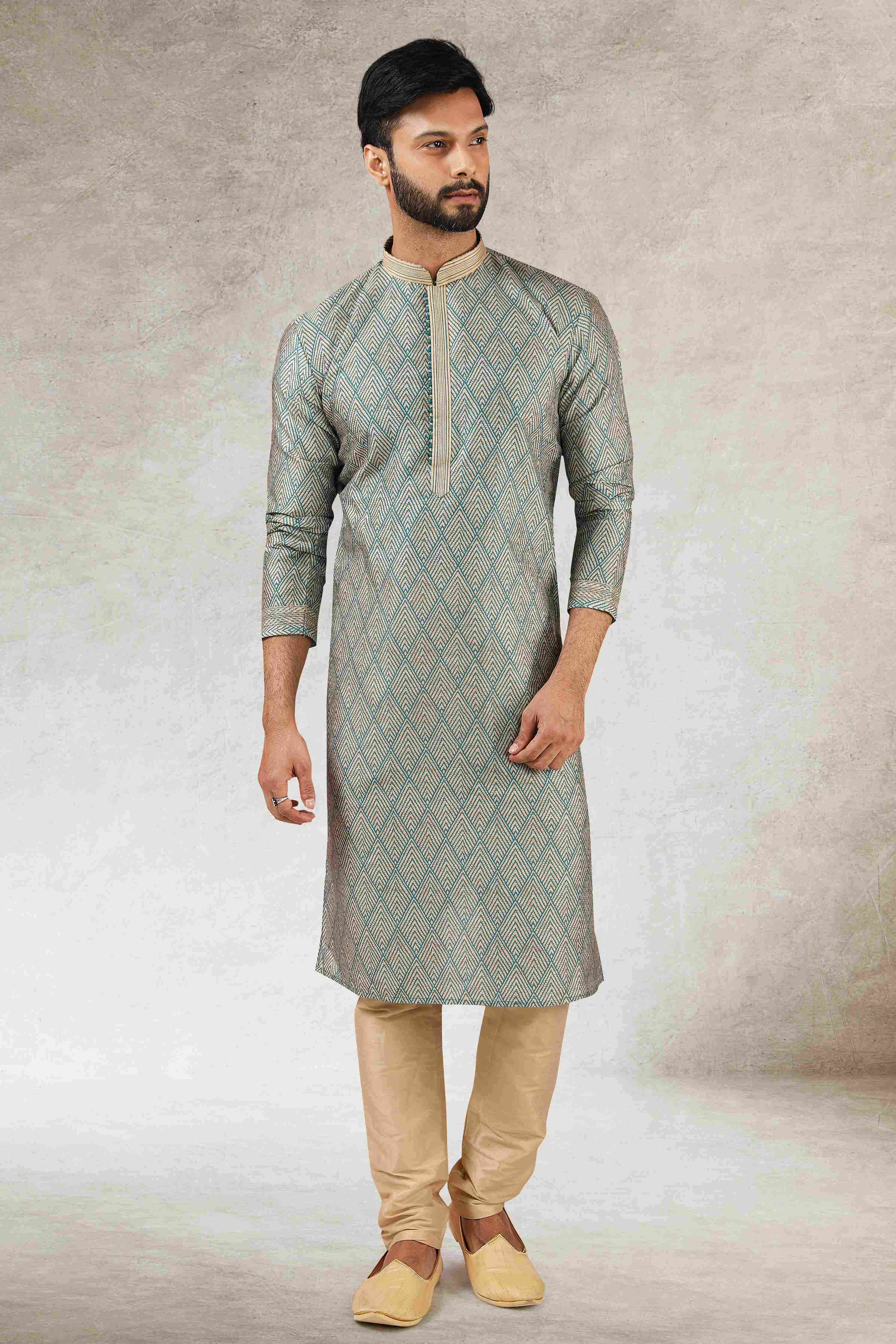 Raivat Ethnic Art Silk Printed Work Kurta Pajama In Green Colour - Distacart