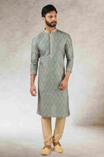 Thumbnail for Raivat Ethnic Art Silk Printed Work Kurta Pajama In Green Colour - Distacart