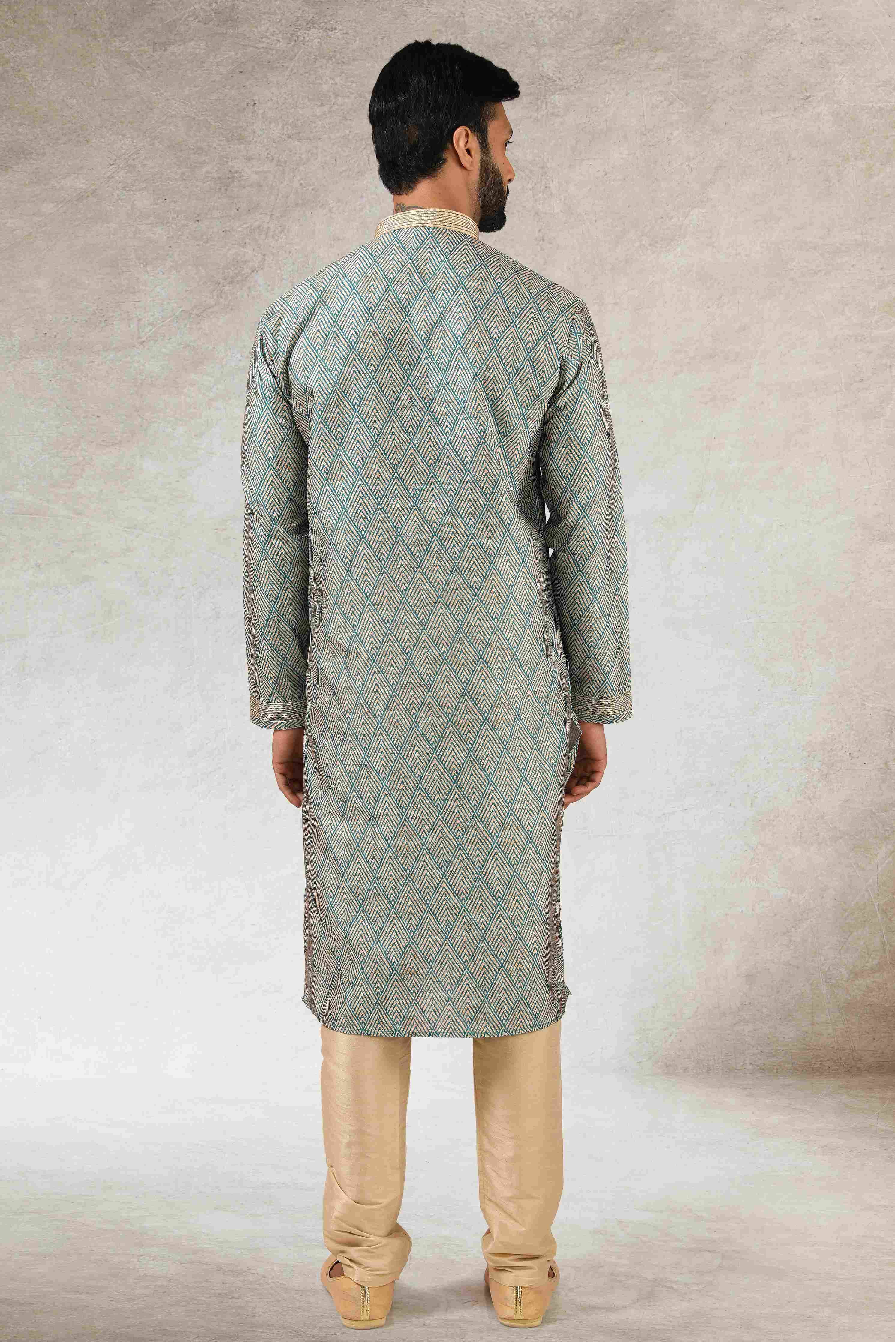 Raivat Ethnic Art Silk Printed Work Kurta Pajama In Green Colour - Distacart