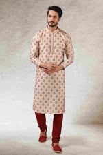 Thumbnail for Raivat Ethnic Art Silk Printed Work Kurta Pajama In Peach Colour - Distacart