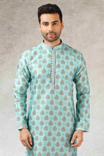 Thumbnail for Raivat Ethnic Art Silk Printed Work Kurta Pajama In Pista Green Colour - Distacart