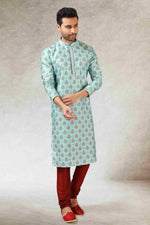Thumbnail for Raivat Ethnic Art Silk Printed Work Kurta Pajama In Pista Green Colour - Distacart
