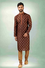 Thumbnail for Raivat Ethnic Art Silk Printed Work Kurta Pajama In Brown Colour - Distacart