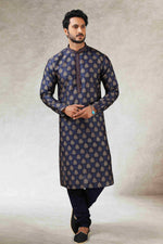 Thumbnail for Raivat Ethnic Art Silk Printed Work Kurta Pajama In Blue Colour - Distacart