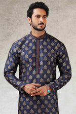 Thumbnail for Raivat Ethnic Art Silk Printed Work Kurta Pajama In Blue Colour - Distacart