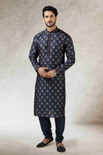 Thumbnail for Raivat Ethnic Art Silk Printed Work Kurta Pajama In Blue Colour - Distacart