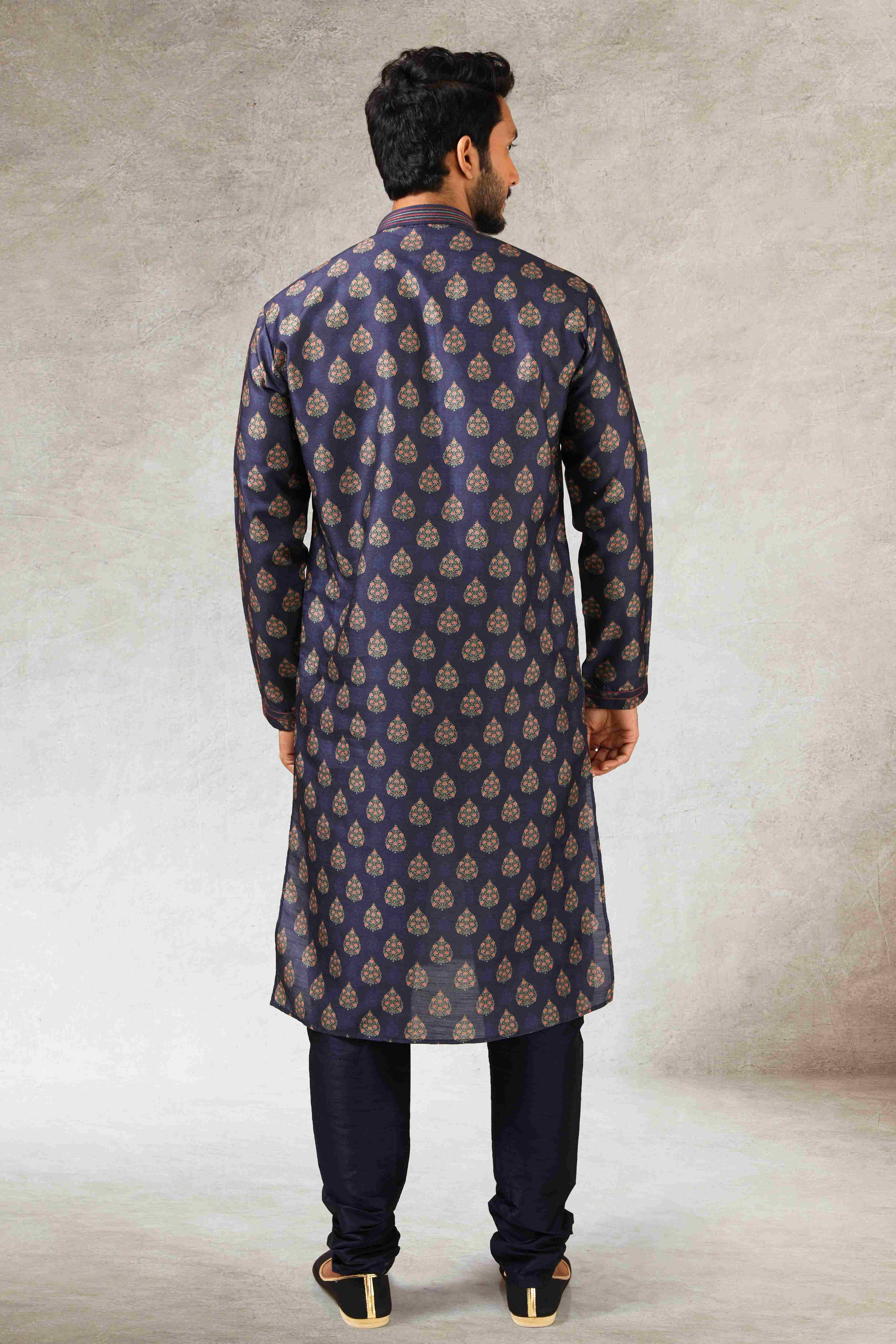 Raivat Ethnic Art Silk Printed Work Kurta Pajama In Blue Colour - Distacart