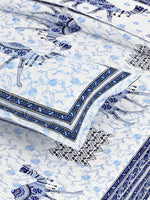 Thumbnail for Blue Ethnic Motifs Cotton 200TC King Bedsheet With 2 Zipper Pillow Covers - King Size by House of Ree - Distacart