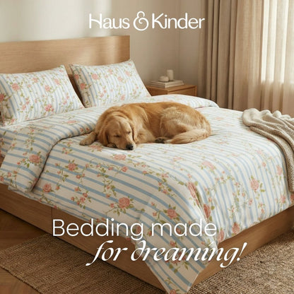 Haus & Kinder Rosaline Stripes 100% Cotton Double Size Bedsheet, 144 TC - Dista