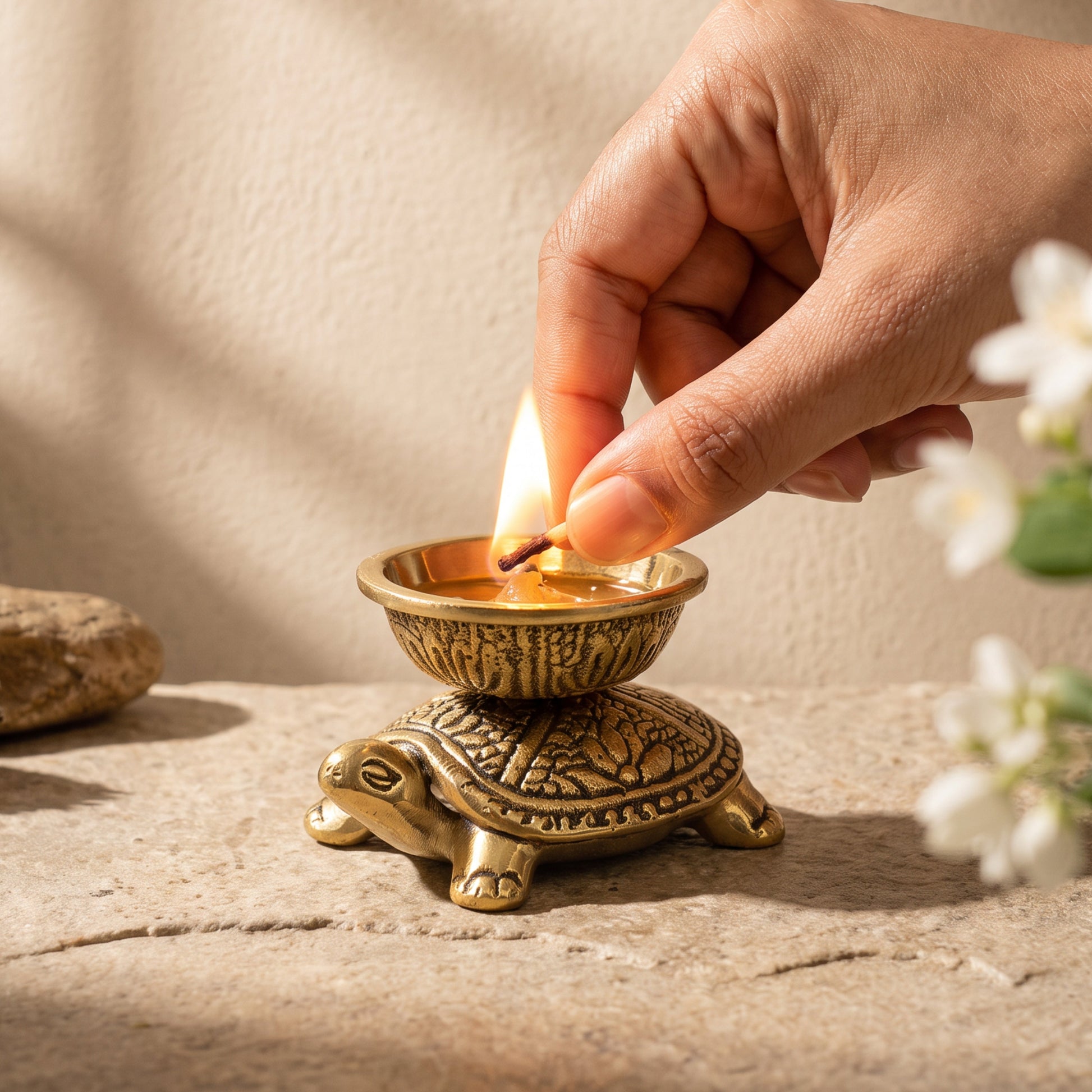 pure brass turtle diya