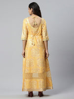 Thumbnail for AURELIA Yellow Ethnic Motifs Satin Maxi Dress