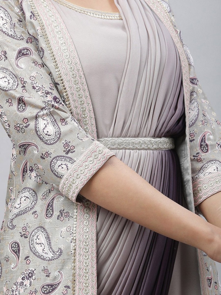 AURELIA Tie and Dye Maxi Fit and Flare Ethnic Dress With Jacket - Distacart