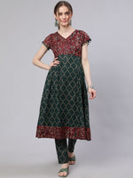 Thumbnail for Aks Ethnic Motifs Printed Pure Cotton Anarkali Kurta - Distacart
