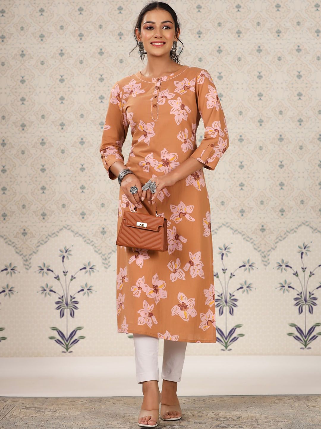 Ode by House of Pataudi Floral Printed Pure Cotton Straight Kurta - Distacart