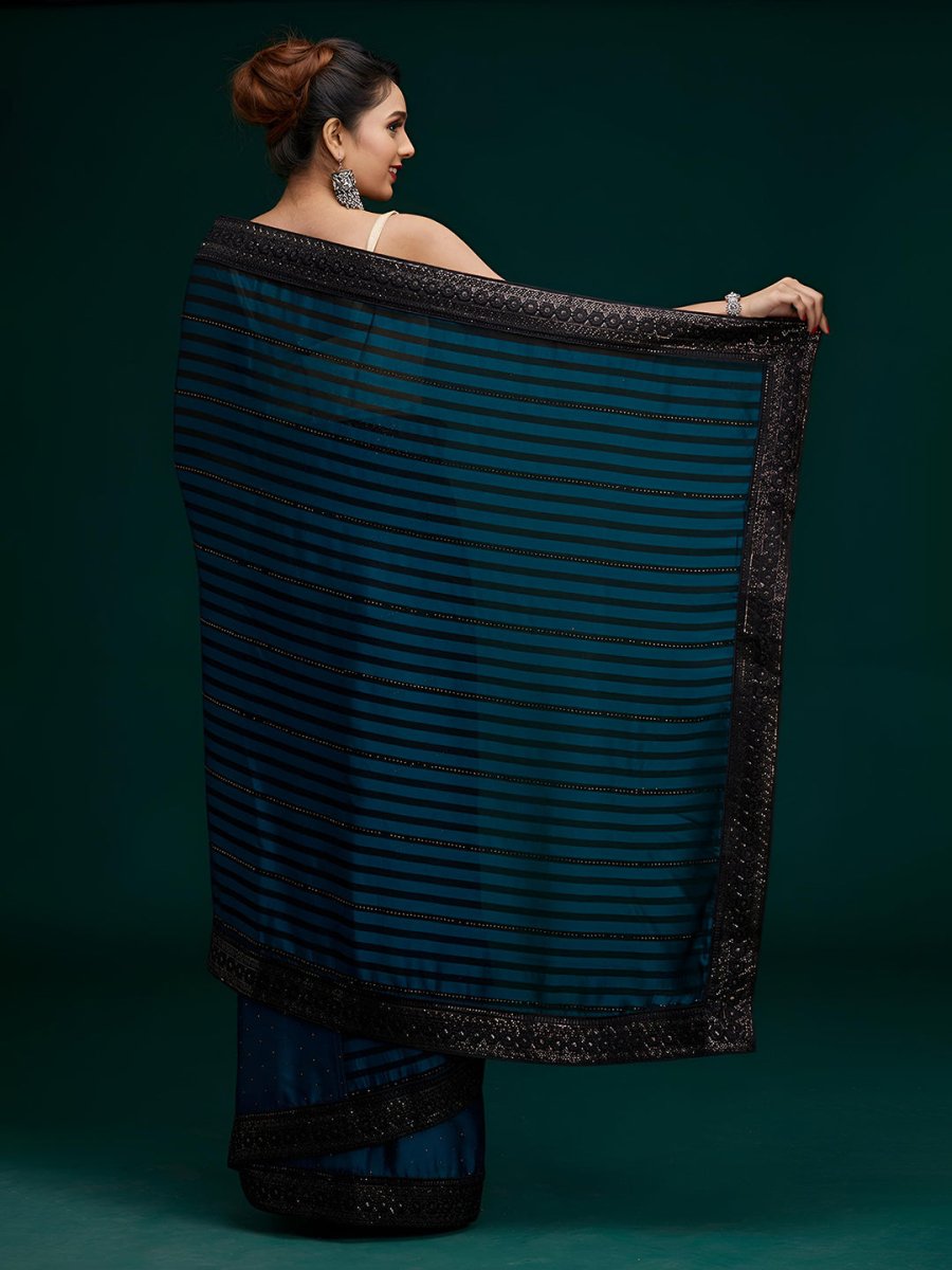 Anouk Striped Beads and Stones Saree - Distacart