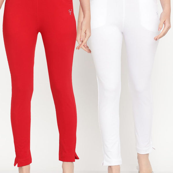 TAG 7 Women Set of 2 Red & White Ankle Length Leggings - Distacart