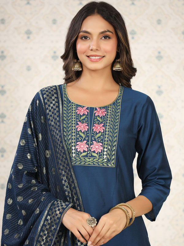 Ode by House of Pataudi Ethnic Motifs Yoke Design Kurta With Trousers & Dupatta - Distacart