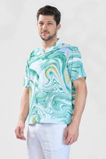 Thumbnail for Xkind Green Fine Cord Drop Shoulder Printed Relaxed Fit Shirt